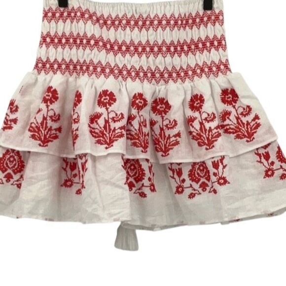 Milly Estee Cross Stitch Embroidered Tassel Tiered Linen Mini Skirt Sz 12 - Picture 6 of 6